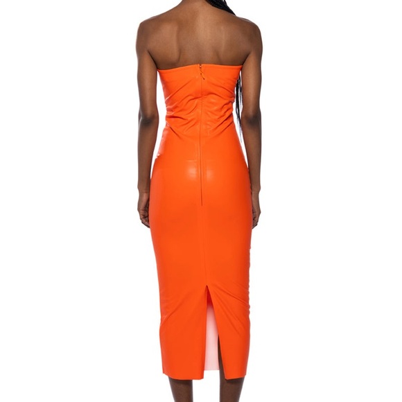 AKIRA Pleather Cut Out Midi Dress Vibrant Orange Strapless Baddie Club Going Out - Picture 10 of 16